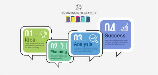 Business infographic process with rectangle template design with icons 4 big number and 4 options,Vector illustration.