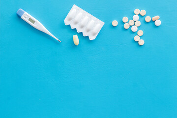 Pharmaceuticals for medical treatment with thermometer and pills