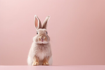 Obraz premium Cute bunny on pastel background