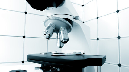 research optical microscope in blue tones