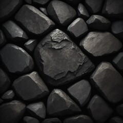 Black rock background. Dark gray stone texture. Black grunge background. Mountain close-up. Distressed backdrop.	
