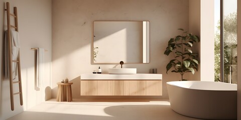 Fototapeta premium Beige bathroom interior 