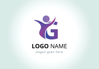 Letter G with abstract people Logo Design Vector Template.