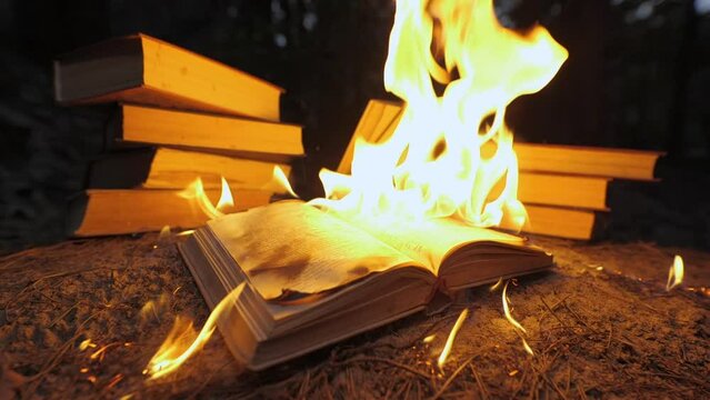 Burning book on fire flames