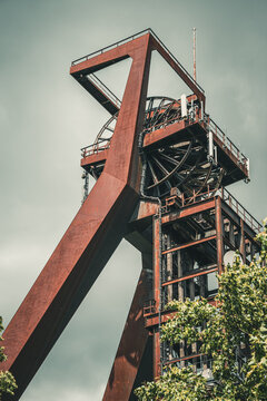 Old mine tower of disused Zeche Recklinghausen II in Germany.