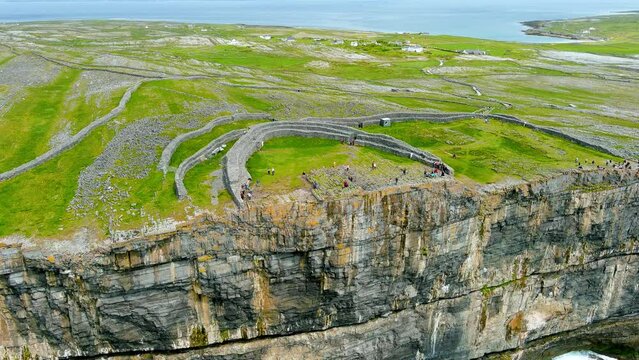 Aerial view of Dun Aonghasa or Dun Aengus legendary prehistoric stone fort, Inishmore, Ireland