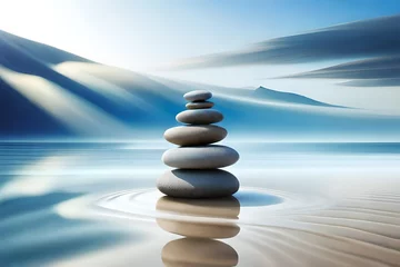 Foto op Plexiglas Stenen in het zand conversation between the ocean waves and the zen stones