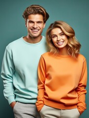 Obraz premium Trendy couple in bright casual clothes, generative ai