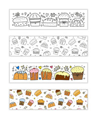 Banners with doodle Easter kulich cakes.