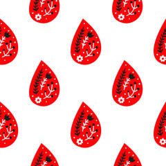 Seamless pattern with drops and Scandinavian ornament.