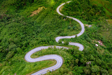 Breathtaking views of the highway winding through the high mountains.