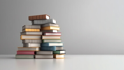A lot of books with bright covers in piles isolated on a pastel background