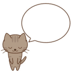 丁寧にお辞儀をして何かを伝えるキジトラ猫　クレヨンタッチ