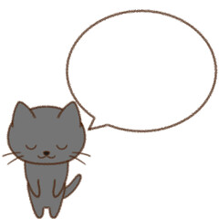 丁寧にお辞儀をして何かを伝える黒猫　クレヨンタッチ