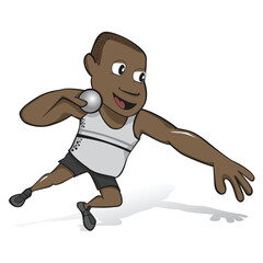 Discus throw athlete man african. Vector Illustration.