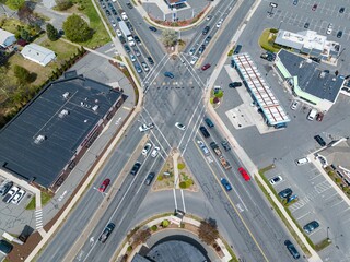 Aerial view of the X-shaped intersection of Wilbraham Road and Parker Street in Springfield