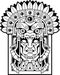 mythological aztec god, contour illustration design
