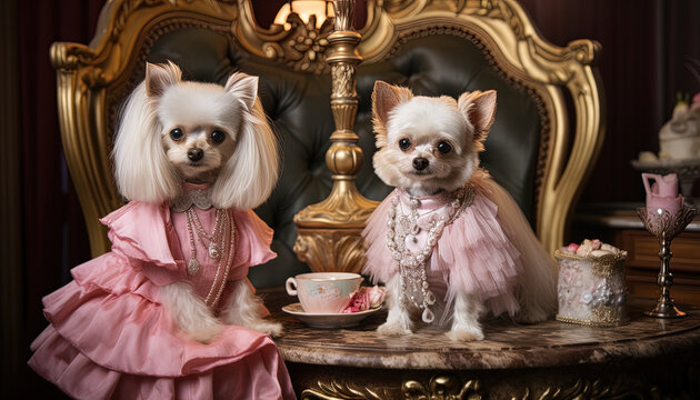 Influential, elegant and sophisticated dogs with luxury products attracting attention