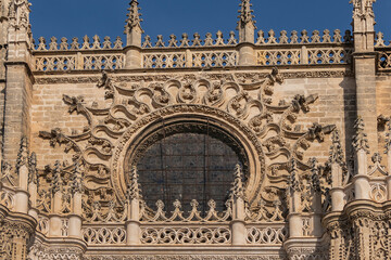 Roman Catholic Cathedral of Saint Mary of the See (Catedral de Santa Maria de la Sede, 1528). Door of the Prince (Puerta del Principe) with Statue of the Giraldillo. Seville, Andalusia, Spain.