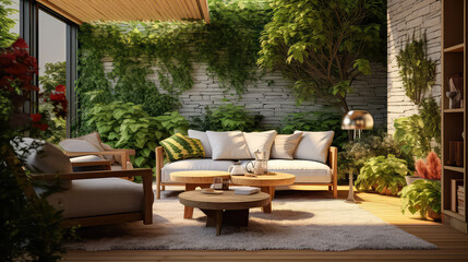 3D render home & garden concept, Home and Garden Embracing the Timeless Elegance and creating a Harmonious Fusion of Indoor