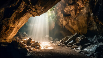A ray of light at the end of the cave. Generative AI technology.