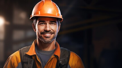 engineer man leader smile with blured team of engineers standing background in industry