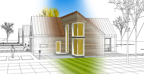 residential architecture cottage 3D illustration © Svjatoslav