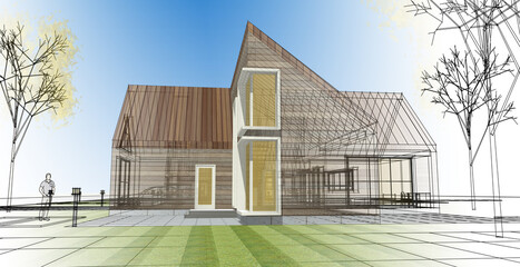 residential architecture cottage 3D illustration © Svjatoslav