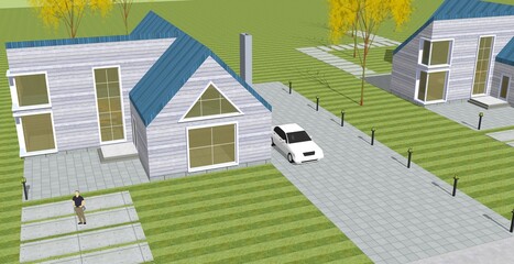 residential architecture cottage 3D illustration © Svjatoslav