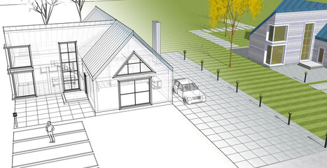 residential architecture cottage 3D illustration © Svjatoslav