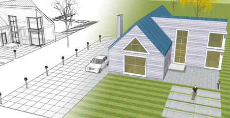 residential architecture cottage 3D illustration © Svjatoslav