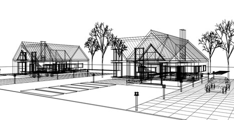 residential architecture cottage 3D illustration © Svjatoslav