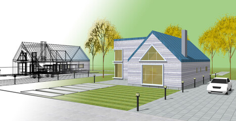 residential architecture cottage 3D illustration © Svjatoslav