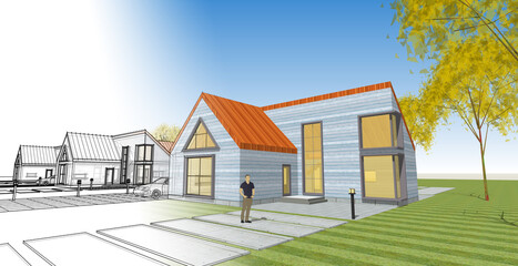 residential architecture cottage 3D illustration © Svjatoslav