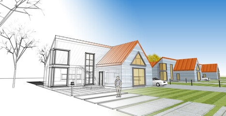 residential architecture cottage 3D illustration © Svjatoslav