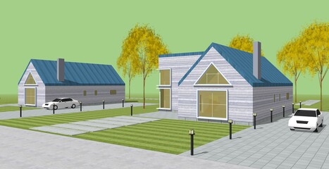 residential architecture cottage 3D illustration © Svjatoslav