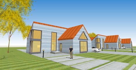residential architecture cottage 3D illustration © Svjatoslav