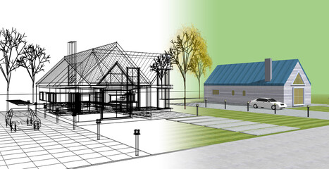 residential architecture cottage 3D illustration © Svjatoslav