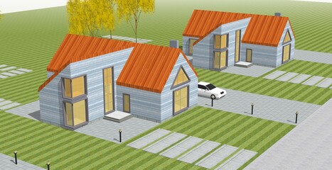 residential architecture cottage 3D illustration © Svjatoslav