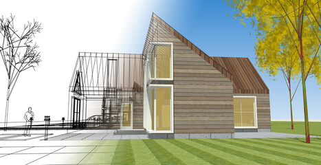 residential architecture cottage 3D illustration © Svjatoslav