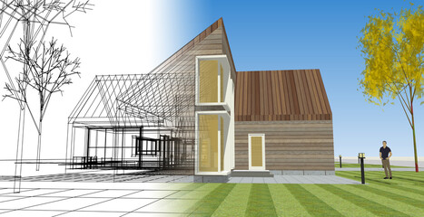 residential architecture cottage 3D illustration © Svjatoslav