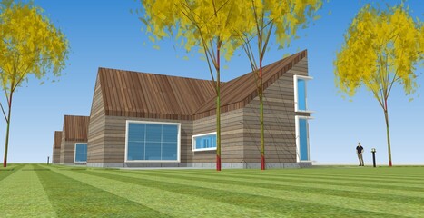 residential architecture cottage 3D illustration © Svjatoslav