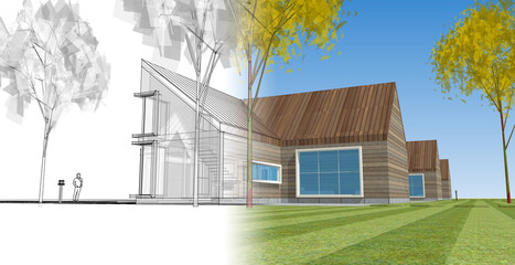 residential architecture cottage 3D illustration © Svjatoslav