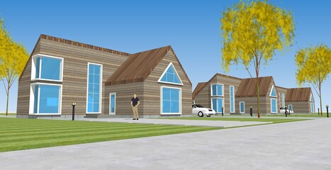 residential architecture cottage 3D illustration © Svjatoslav