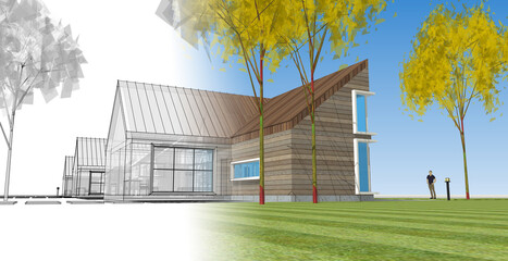 residential architecture cottage 3D illustration © Svjatoslav