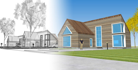 residential architecture cottage 3D illustration © Svjatoslav