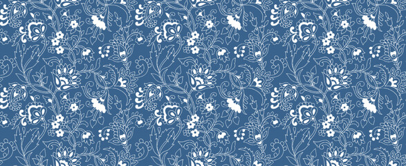 Digital Textile Design Motif Botanical Flower Black vintage baroque ornament pattern .