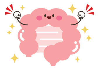 元気いっぱいでツヤツヤな腸のキャラクターイラスト