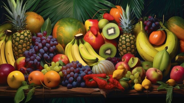 A painting of a bunch of fruit on a table