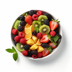 Obraz premium bowl of healthy fresh fruit salad, close up of a colorful Mixed tropical fruit, Copy space